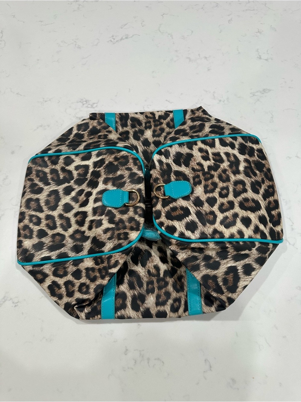 Leopard Print Weekender Duffel Bag Black Blue Travel Gym Overnight Tote - Picture 9 of 9